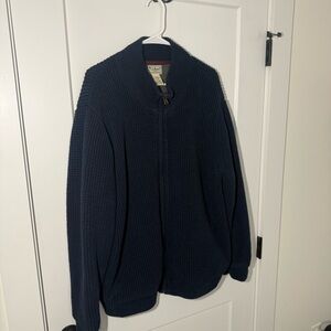 Vintage LL Bean Waffle Cotton Knit Fleece Lined Heavy Fisherman’s Sweater Zip.
